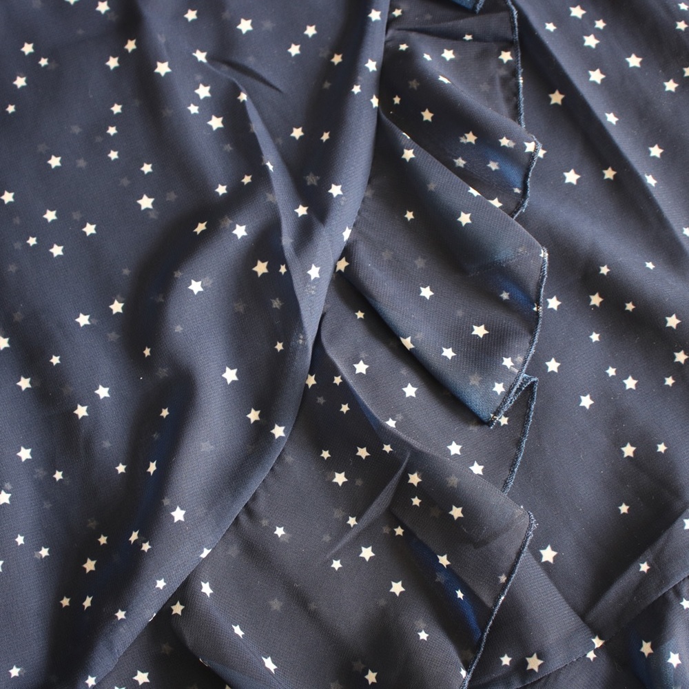 ❗️Blue White Stars Long Sleeve Frilled Wrap Dress - Picture 8 of 8